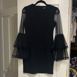Ina Black Dress with Sheer Bell Sleeves